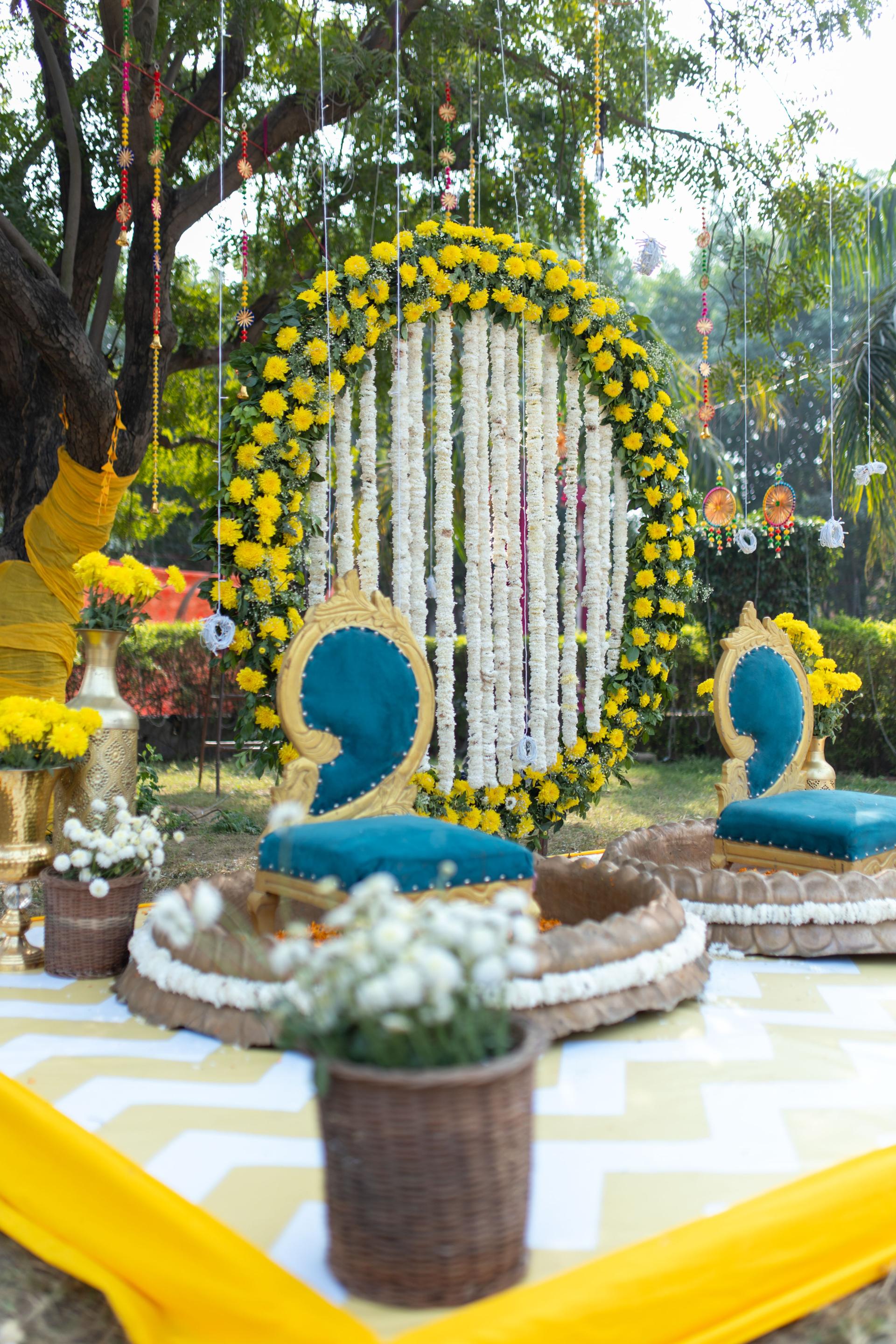 Elegant wedding floral decoration styled by Bhagwati