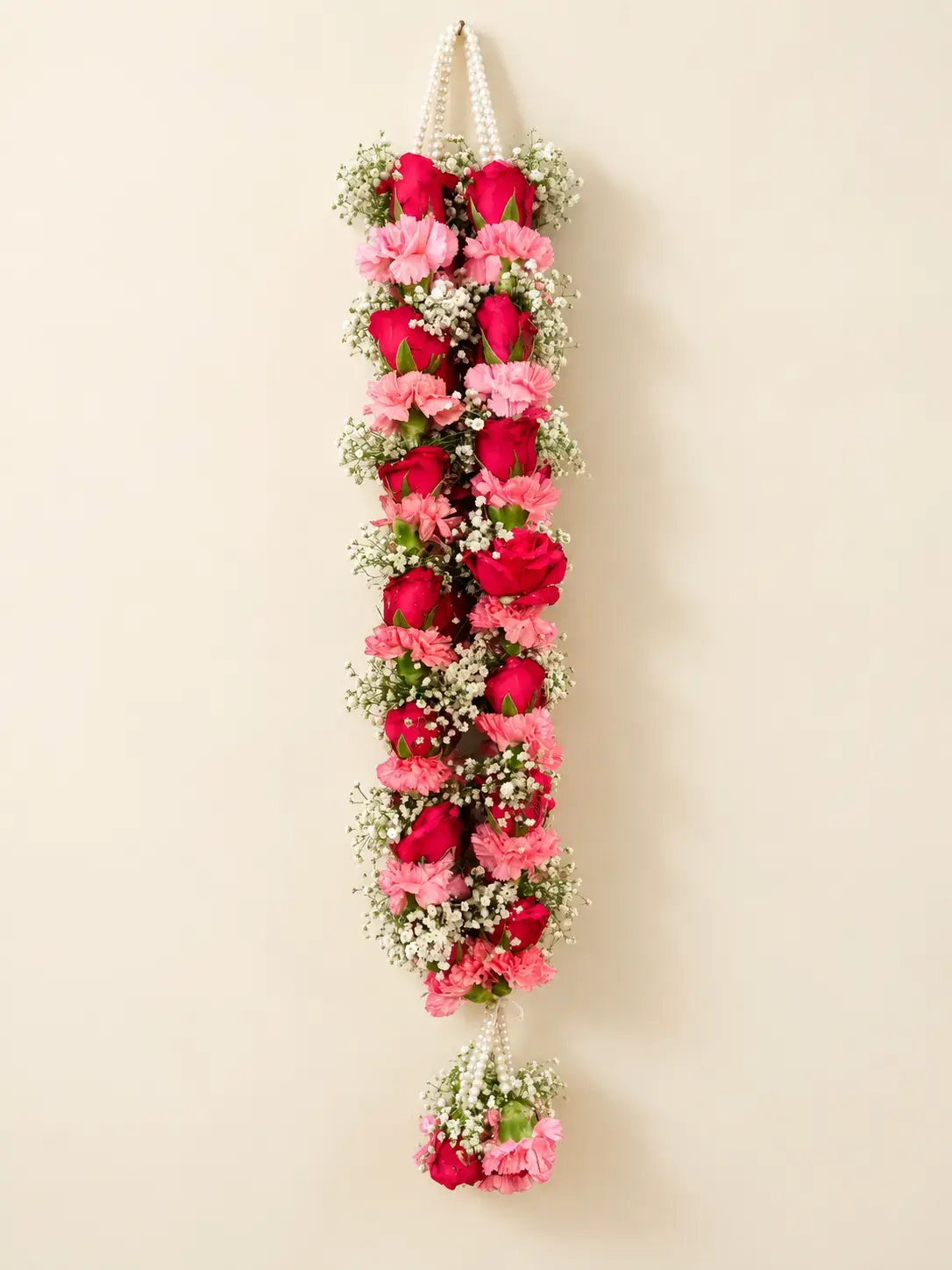 red and pink rose with babu breath