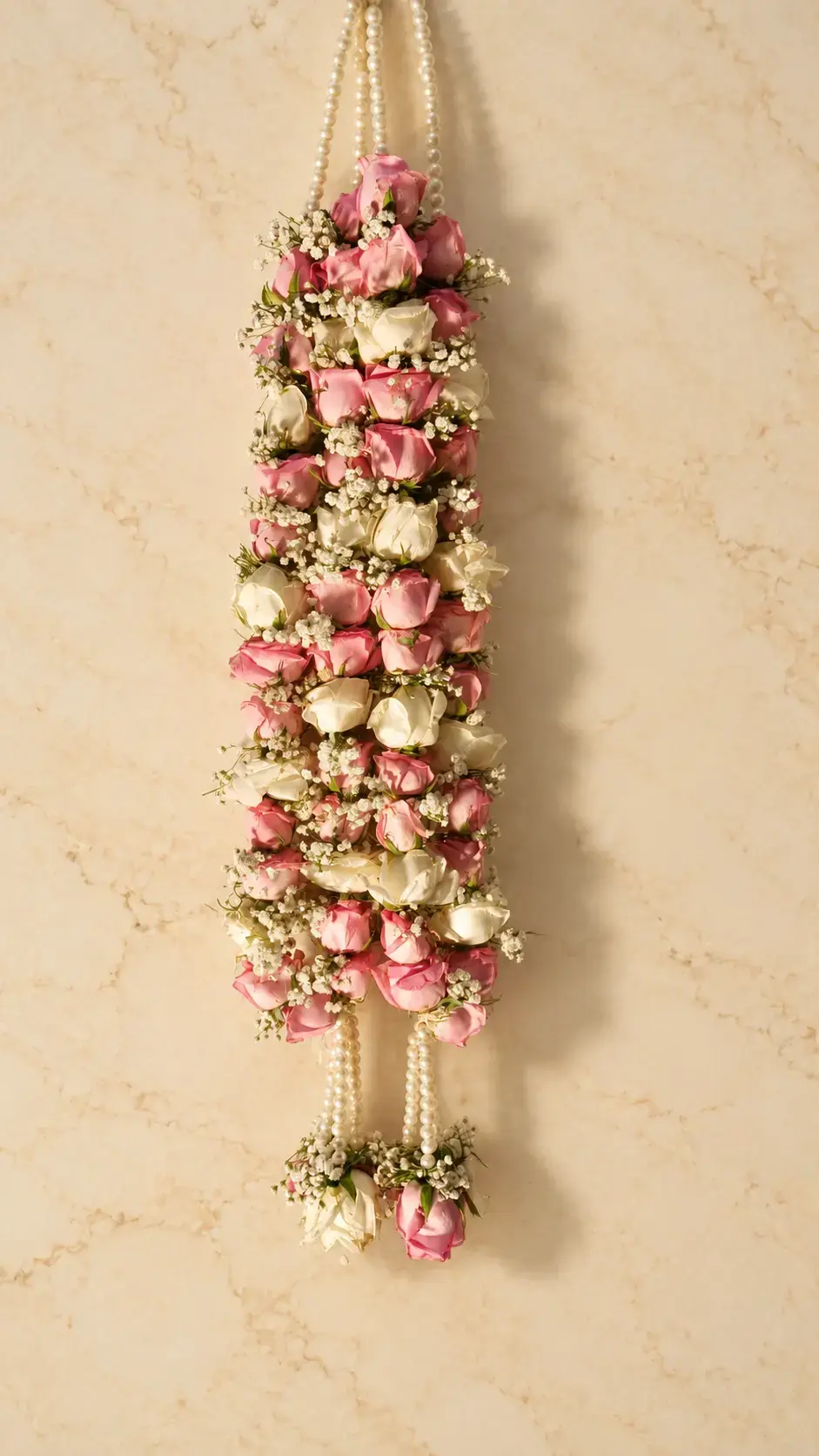 Pink and white rose with baby breath