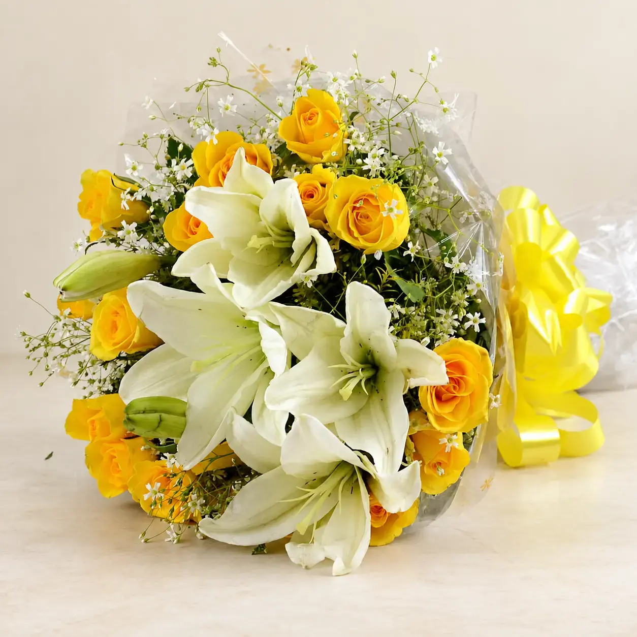 Yellow Rose & White Lily Bouquet