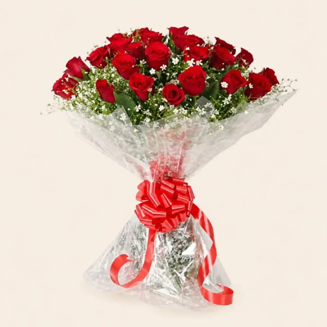 Red Rose Bouquet with Baby’s Breath